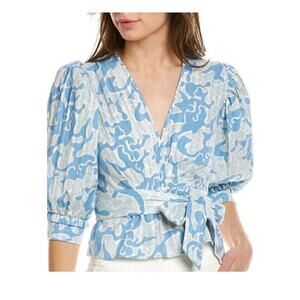 DIANE VON FURSTENBERG Oxford Top In Gorgonian Sky Blue-Size 14-100% Cotton NWT